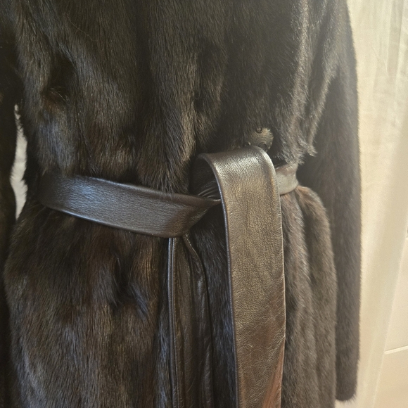 Vintage 1970s Mink Fur Belted Leather Coat Womens Small Medium - Picture 6 of 16